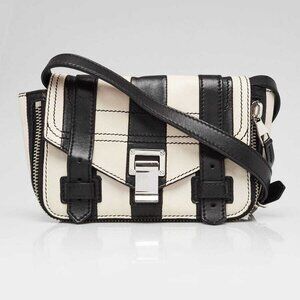 Proenza Schouler Black/White Striped Leather Mini Zip Around PS1 Crossbody Bag